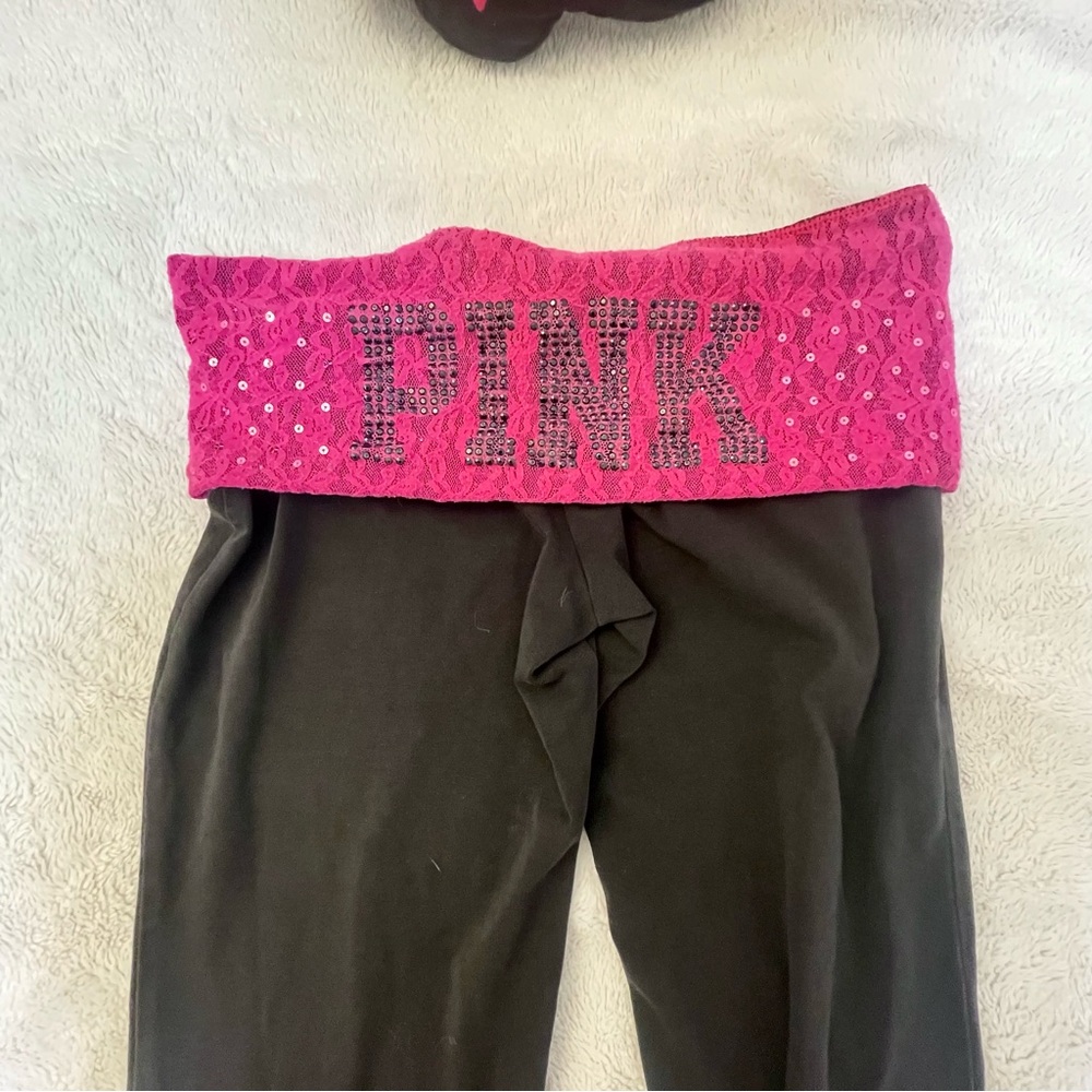 PINK Victoria's Secret FOLDOVER Leggings with Pink Sequin Waistband